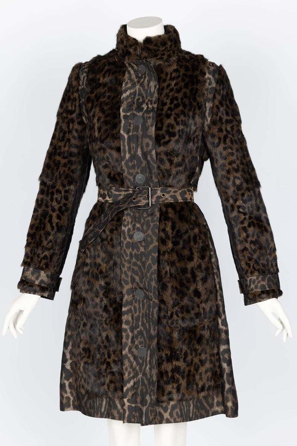 Lanvin Alber Elbaz F/W 2013 Leopard Fur & Taffeta Belted Trench Coat