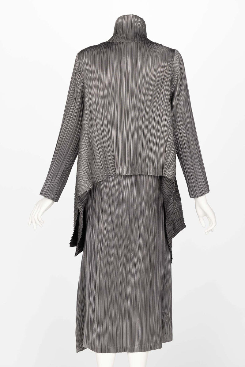 Vintage Issey Miyake Metallic Kimono Jacket Origami Pleats Skirt Set