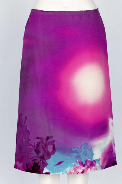 PRADA★プラダ★素敵！Purple Silk A-Line Pleat 2-Button Skirt PRADA Womens Purple Silk A-Line Pleat Knee-Length 2-Button
