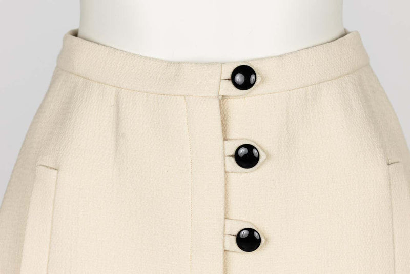1960s Pauline Trigere Ivory & Black Tailored Vest Skirt Suit