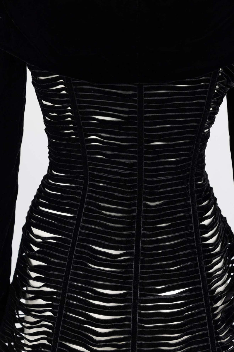 Giorgio Armani Black Velvet Cut Out Ribbon Corset Jacket