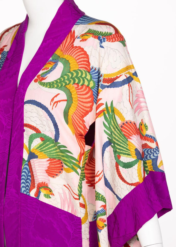 Vintage Japanese Magenta Silk Print Kimono Jacket