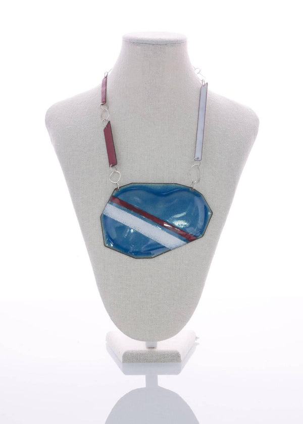 Michel McNabb for Basha Gold Blue Bean Sugar Coat Stripe Enamel Silver Necklace