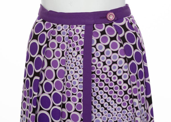 Mod Purple and White Polka Dot Maxi Wrap Skirt, 1970s