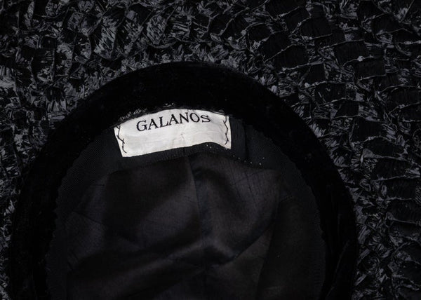 Galanos Couture Ivory Silk Black Raffia Hat
