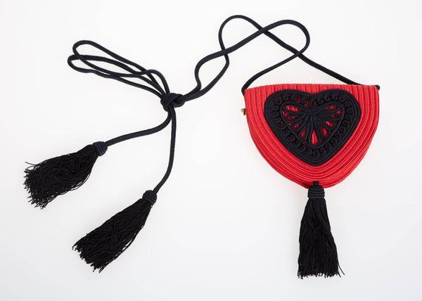 Yves Saint Laurent Red Heart Black Passementerie Tassel Bag, 1980s