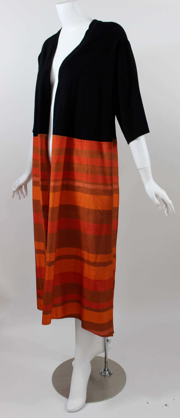 Vintage Gianfranco Ferré Black Wool & Orange Stripe Silk Sweater & Shawl