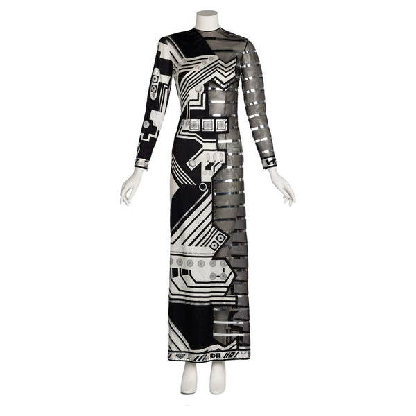 Vintage Leonard Paris Black Silver Peek a Boo Side Dress & Shawl Set, 1990s