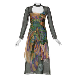 Prada Fairy Runway Black Printed Silk Dress Runway Spring 2008 Basha Gold Prada Fairy Runway Black Printed Silk Dress Runway Spring 2008 Basha Gold