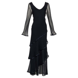 Hollys Harp Black Silk Chiffon Layered Maxi Dress 1970s Hollys Harp Black Silk Chiffon Layered Maxi Dress 1970s