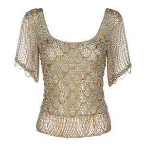 Loris Azzaro Gold Silver Crochet Chain Top, 1970s