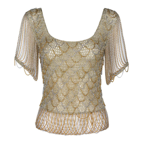 Loris Azzaro Gold Silver Crochet Chain Top, 1970s