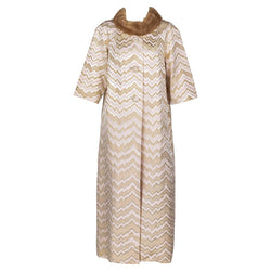 1960s Gold Pink Brocade Fur collar Evening Coat Att. Oscar de la Renta