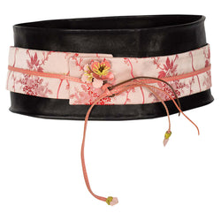 Prada Cherry Blossom Leather Silk Obi Kimono Belt 1990s