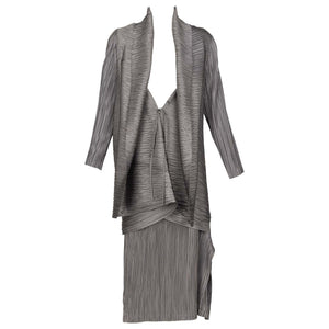 Vintage Issey Miyake Metallic Kimono Jacket Origami Pleats Skirt Set