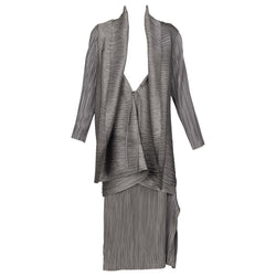 Vintage Issey Miyake Metallic Kimono Jacket Origami Pleats Skirt Set