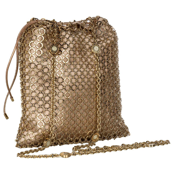 Bvlgari Gold Metal Mesh Long Chain Bag