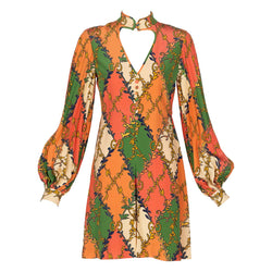 Gucci Orange Green Print Silk Mini Dress W Tags Basha Gold Gucci Orange Green Print Silk Mini Dress W Tags Basha Gold