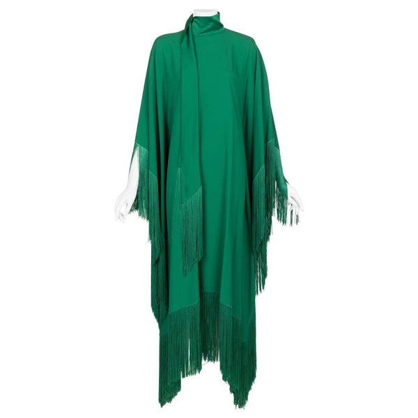 Taller Marmo Green Fringed Crepe Kaftan Dress 2022