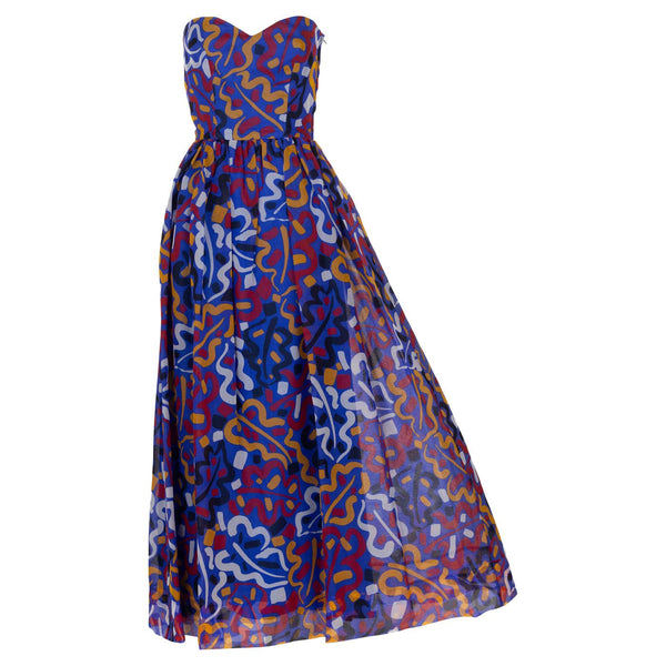 Vintage Guy Laroche Organza Print Strapless Maxi Dress & Jacket Set