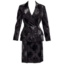 Prada F/W 2009 Runway Black Silk Velvet Floral Skirt Suit New W/Tags