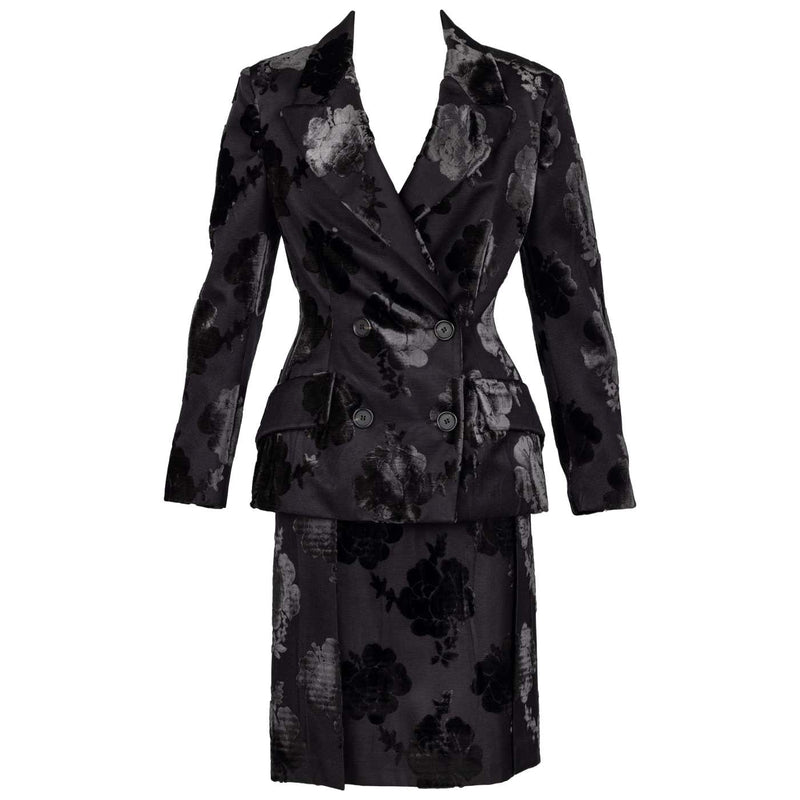 Prada F/W 2009 Runway Black Silk Velvet Floral Skirt Suit New W/Tags