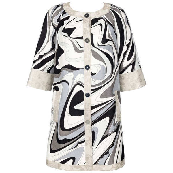Emilio Pucci Silver Black Print Spring 2007 Runway Mod  Evening Coat