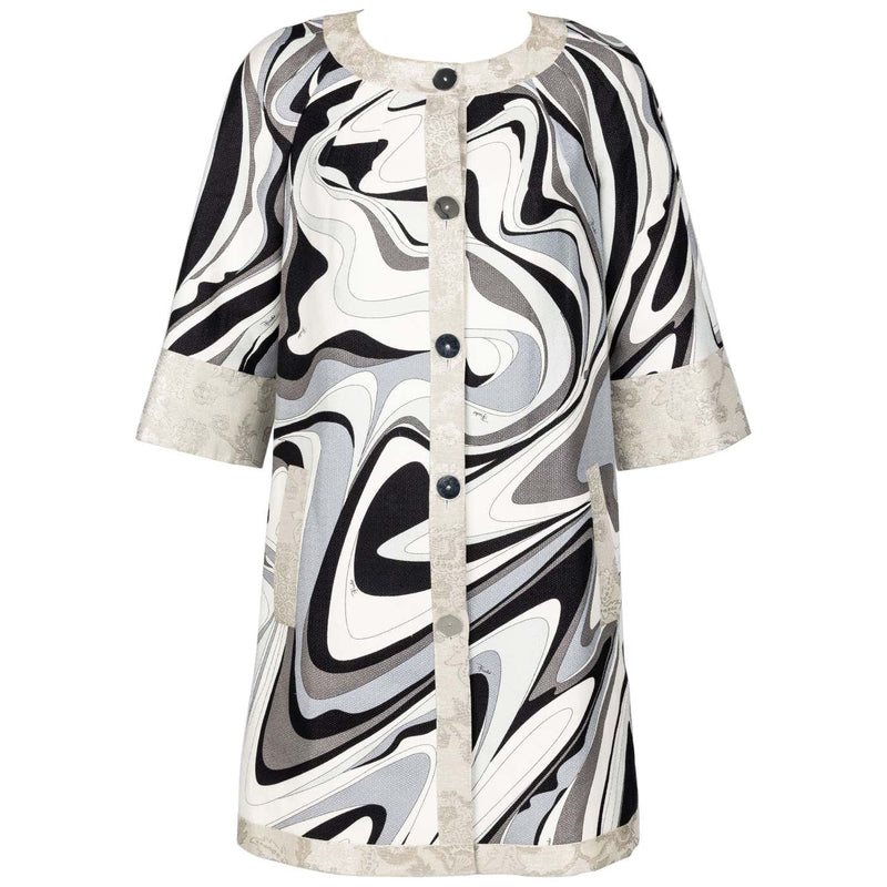 Emilio Pucci Silver Black Print Spring 2007 Runway Mod  Evening Coat