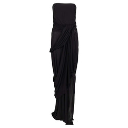 Bill Blass 1970s Black Strapless Draped Maxi Dress