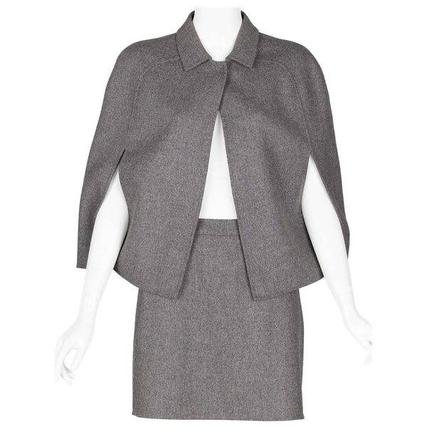 Valentino Grey Wool Angora Cape Mini Skirt Suit Set