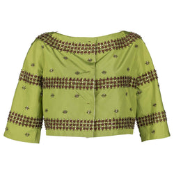 Prada F/W 2004 Green Silk Crystal Embellished Cropped Jacket Limited Edition