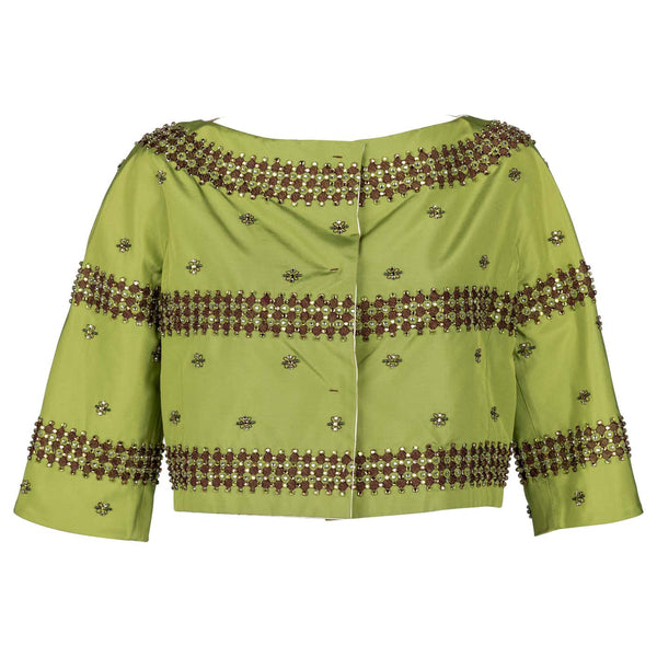 Prada F/W 2004 Green Silk Crystal Embellished Cropped Jacket Limited Edition
