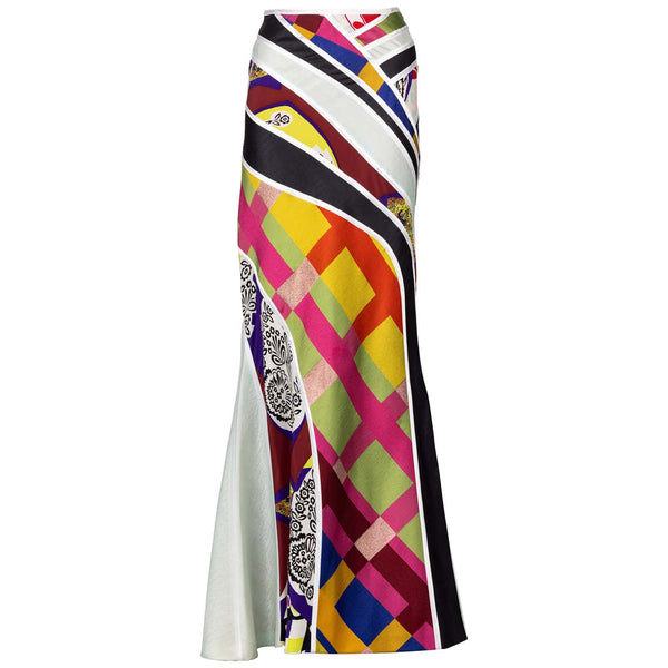 VINTAGE CHRIsTIAN  LACROIX MULTICOLORED PRINT SILK MAXI SKIRT