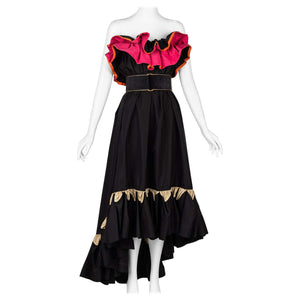 Yves Saint Laurent YSL Runway Balck & Pink Flamenco Dress, Spring 2011