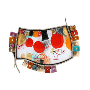Earl Pardon Sterling Silver 14K Gold Enamel & Gem-Set Modernist Brooch