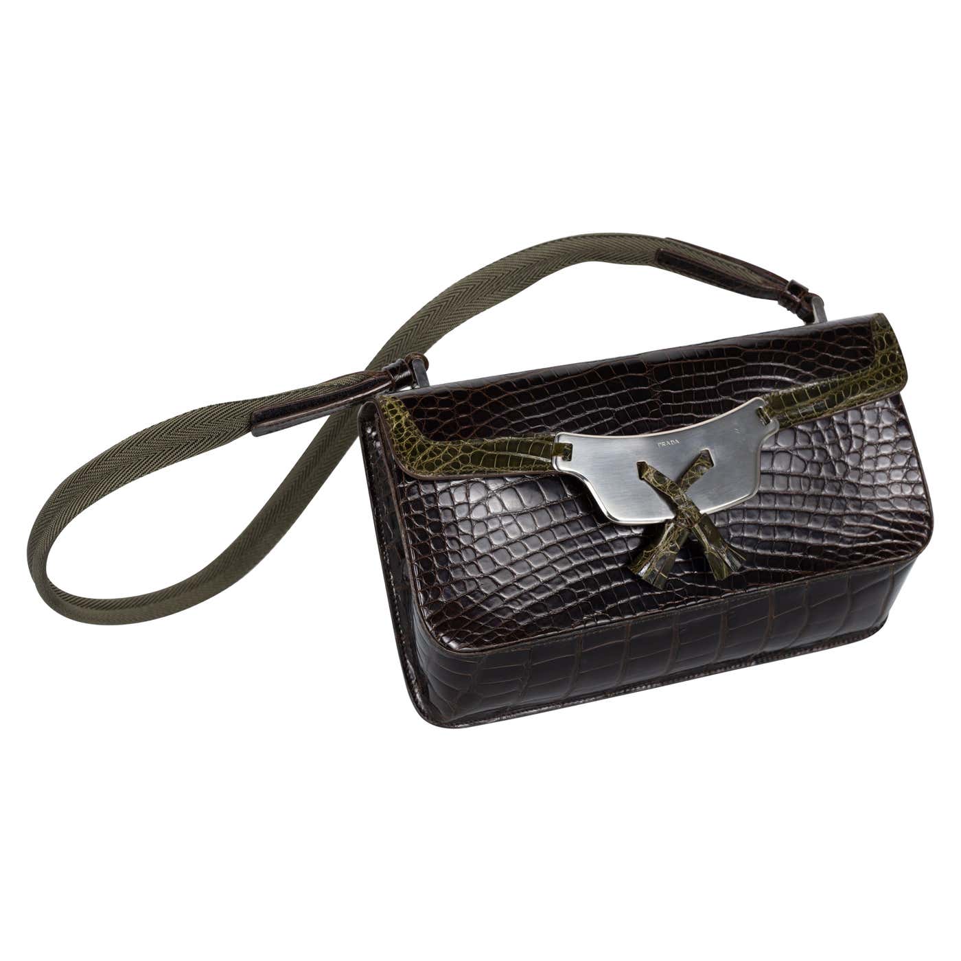 Prada Brown & Green Crocodile Shoulder Bag Y2K – Basha Gold