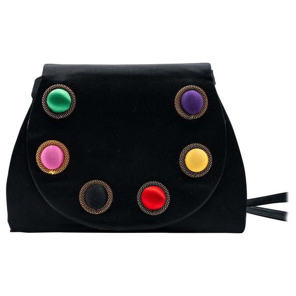 Paloma Picasso Balck Satin Colorful Silk Cabachon Bag