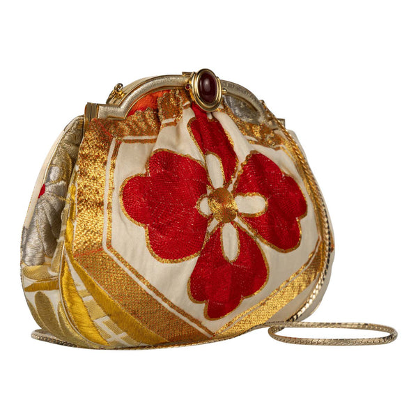 Vintage Judith Leiber Red & Gold Obi Silk Convertible Clutch Bag