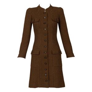 Chanel 1996 A Collection Tailored Wool Coat Dress – Brown Check
