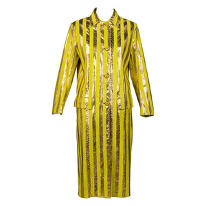 Prada Spring 2016 Runway Metallic Gold Snakeskin & Chartreuse Suede Striped Coat