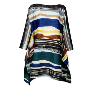 Issey Miyake Pleats Please Abstract Multicolor Striped Sculptural Pleated Mini Dress