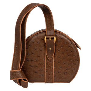 Vintage Susan Bennis Warren Edwards Brown Ostrich Leather Round Shoulder Bag