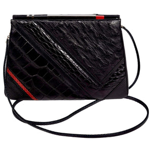 Vintage Judith Leiber 1982 Art Deco Alligator & Ostrich Shoulder Bag, Documented