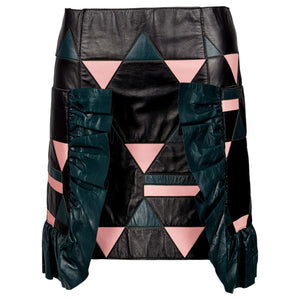 Marni Pre-Fall 2016 Geometric Patchwork Lambskin Leather Mini Skirt