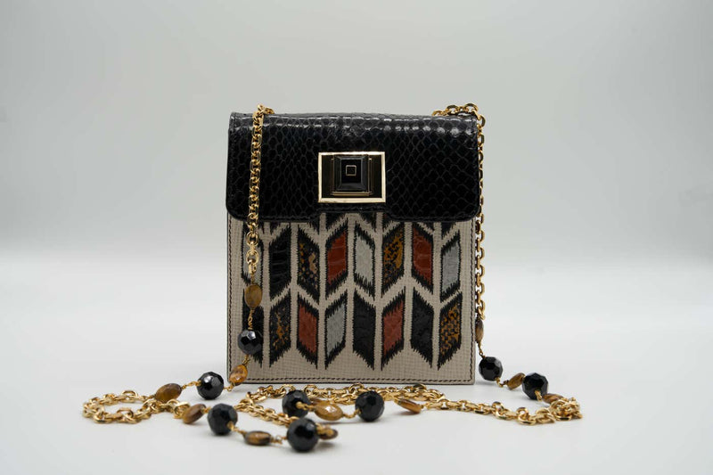 Vintage Andrew GN Snakeskin Semi precious Stone Chain Strap Bag