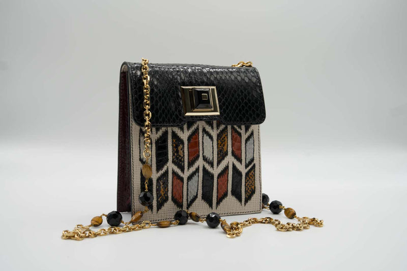 Vintage Andrew GN Snakeskin Semi precious Stone Chain Strap Bag