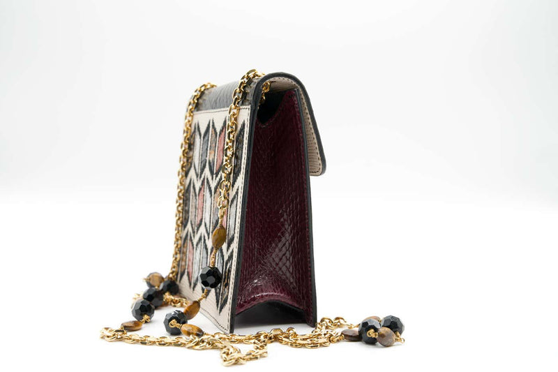 Vintage Andrew GN Snakeskin Semi precious Stone Chain Strap Bag