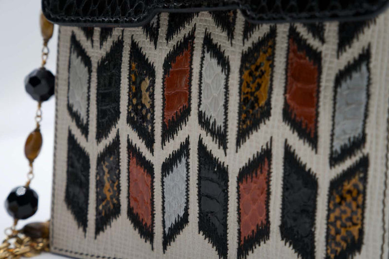 Vintage Andrew GN Snakeskin Semi precious Stone Chain Strap Bag