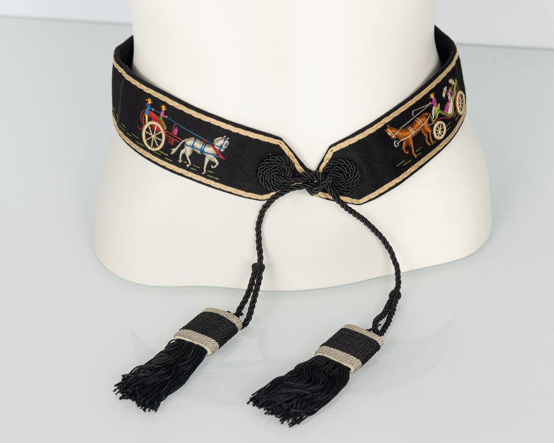 Vintage Hermès Embroidered Wool Felt Tassel Belt — Museum Piece, c. 1940s