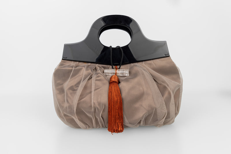 Giorgio Armani Taupe Tulle  Bag Rock Crystal Closure and Lucite Handles